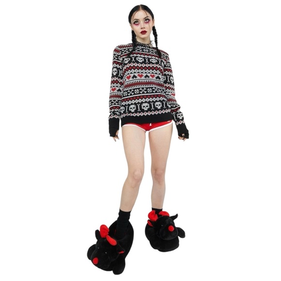 NWT Dolls Kill Too Fast Skull Hearts Sweater Sz S - Picture 2 of 11